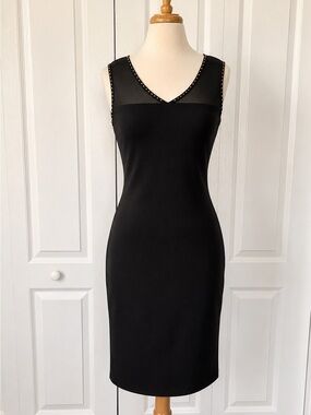 NWT T Tahari Black Beaded Sheath Dress | Size Medium | Cocktail